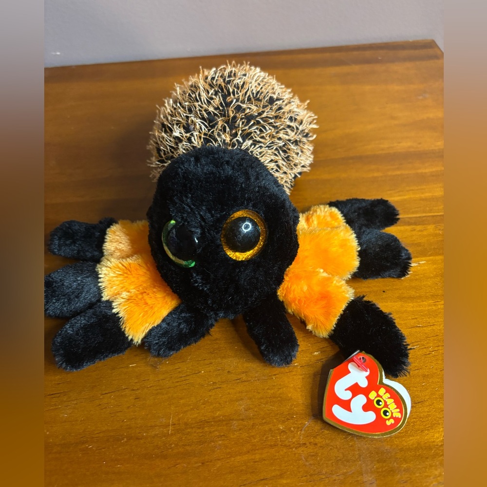 Ty small Plush Spider with Black and Orange Fur “Hairy”